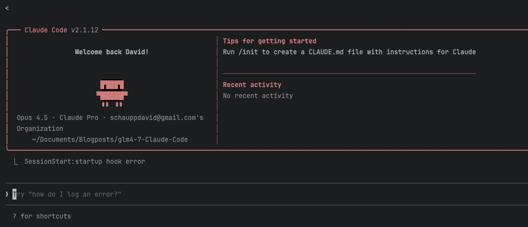 Claude Code first-run setup prompt in the terminal